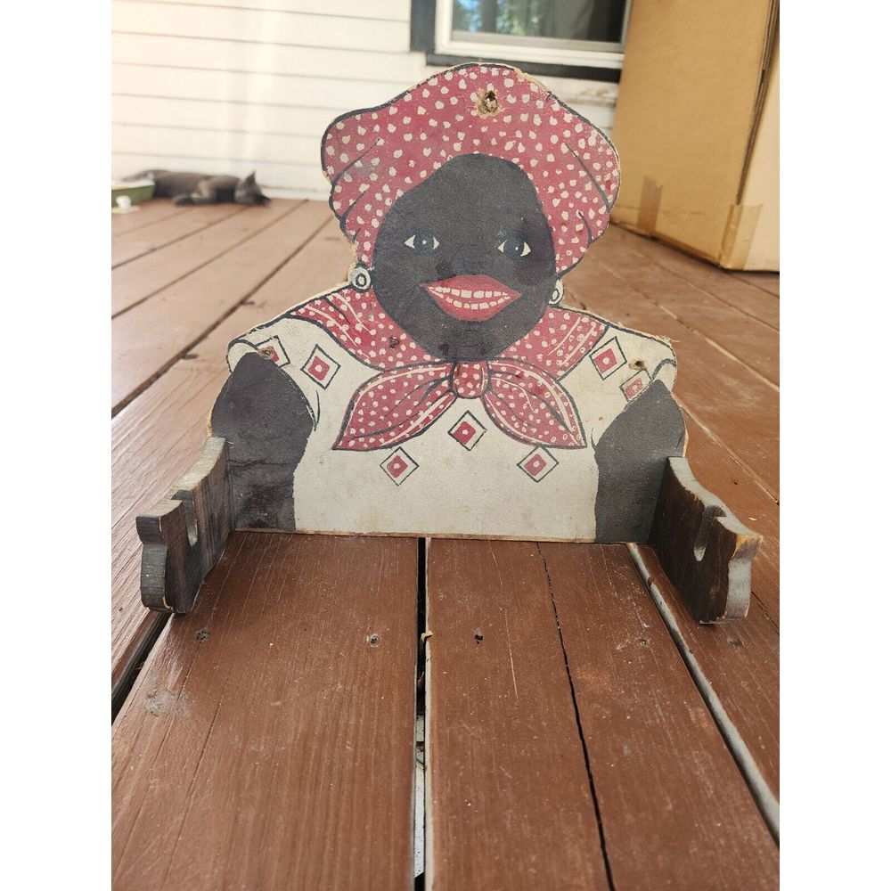 Antique Mammy Wooden Paper Towel Holder RARE